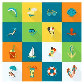 Summer and Beach Simple Flat Icons Summer and Beach Simple Flat Icons, Tra... Stock Photos