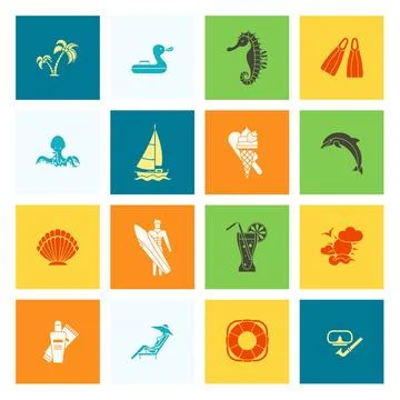 Summer and Beach Simple Flat Icons Summer and Beach Simple Flat Icons, Tra... Stock Photos