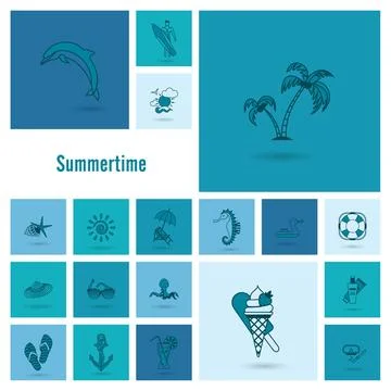 Summer and Beach Simple Flat Icons Summer and Beach Simple Flat Icons, Tra... Stock Photos