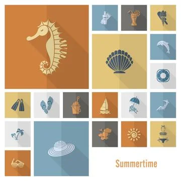 Summer and Beach Simple Flat Icons Summer and Beach Simple Flat Icons, Tra... Stock Photos