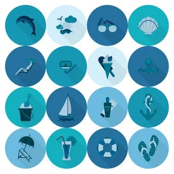 Summer and Beach Simple Flat Icons Summer and Beach Simple Flat Icons, Tra... Stock Photos