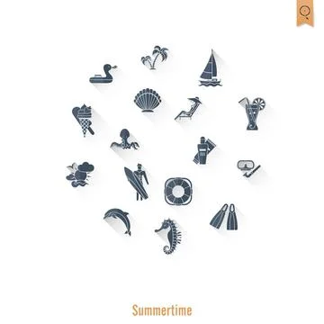 Summer and Beach Simple Flat Icons Summer and Beach Simple Flat Icons, Tra... Stock Photos