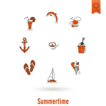 Summer and Beach Simple Flat Icons Summer and Beach Simple Flat Icons, Tra... Stock Photos