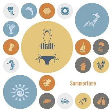 Summer and Beach Simple Flat Icons Summer and Beach Simple Flat Icons, Tra... Stock Photos
