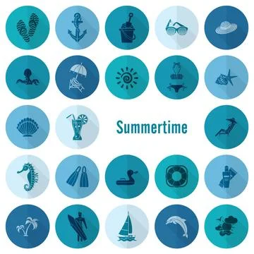 Summer and Beach Simple Flat Icons Summer and Beach Simple Flat Icons, Tra... Stock Photos