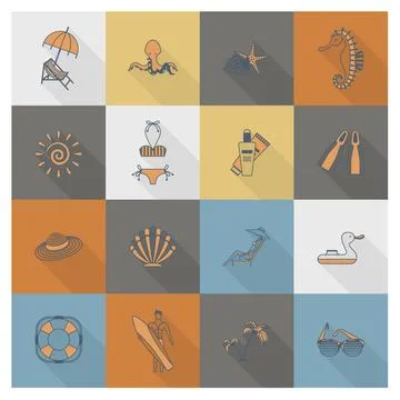 Summer and Beach Simple Flat Icons Summer and Beach Simple Flat Icons, Tra... Stock Photos