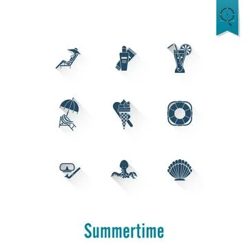 Summer and Beach Simple Flat Icons Summer and Beach Simple Flat Icons, Tra... Stock Photos