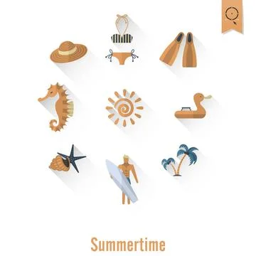 Summer and Beach Simple Flat Icons Summer and Beach Simple Flat Icons, Tra... Stock Photos