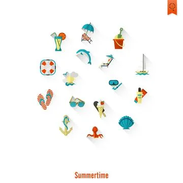 Summer and Beach Simple Flat Icons Summer and Beach Simple Flat Icons, Tra... Stock Photos