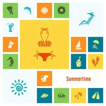 Summer and Beach Simple Flat Icons Summer and Beach Simple Flat Icons, Tra... Stock Photos
