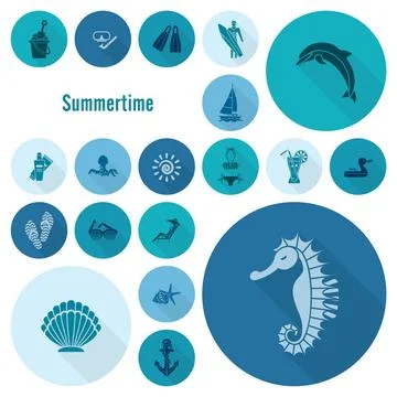 Summer and Beach Simple Flat Icons Summer and Beach Simple Flat Icons, Tra... Stock Photos