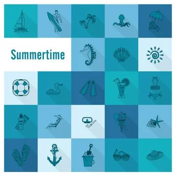 Summer and Beach Simple Flat Icons Summer and Beach Simple Flat Icons, Tra... Stock Photos