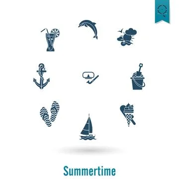 Summer and Beach Simple Flat Icons Summer and Beach Simple Flat Icons, Tra... Stock Photos