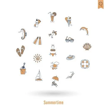 Summer and Beach Simple Flat Icons Summer and Beach Simple Flat Icons, Tra... Stock Photos