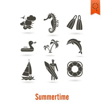 Summer and Beach Simple Flat Icons Summer and Beach Simple Flat Icons, Tra... Stock Photos