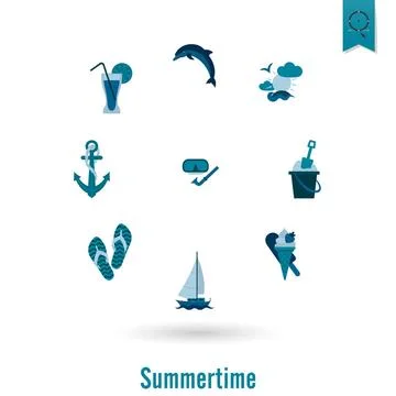 Summer and Beach Simple Flat Icons Summer and Beach Simple Flat Icons, Tra... Stock Photos