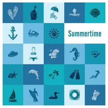 Summer and Beach Simple Flat Icons Summer and Beach Simple Flat Icons, Tra... Stock Photos