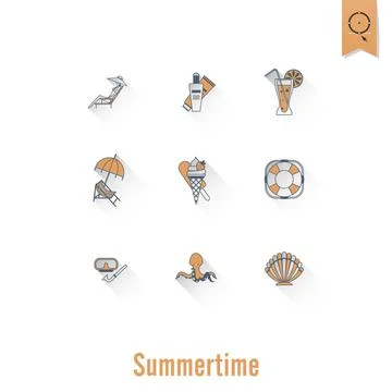 Summer and Beach Simple Flat Icons Summer and Beach Simple Flat Icons, Tra... Stock Photos