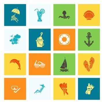 Summer and Beach Simple Flat Icons Summer and Beach Simple Flat Icons, Tra... Stock Photos