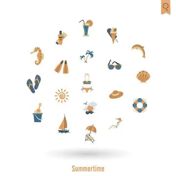 Summer and Beach Simple Flat Icons Summer and Beach Simple Flat Icons, Tra... Stock Photos
