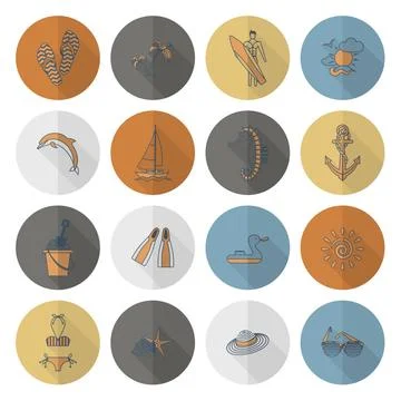 Summer and Beach Simple Flat Icons Summer and Beach Simple Flat Icons, Tra... Stock Photos