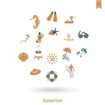 Summer and Beach Simple Flat Icons Summer and Beach Simple Flat Icons, Tra... Stock Photos