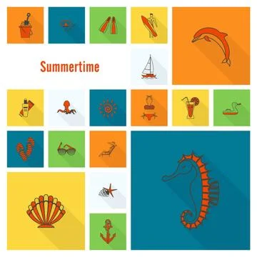 Summer and Beach Simple Flat Icons Summer and Beach Simple Flat Icons, Tra... Stock Photos