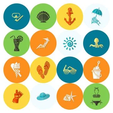 Summer and Beach Simple Flat Icons Summer and Beach Simple Flat Icons, Tra... Stock Photos