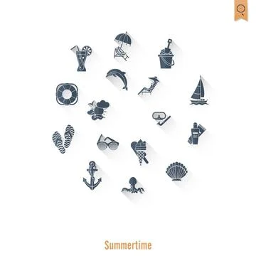 Summer and Beach Simple Flat Icons Summer and Beach Simple Flat Icons, Tra... Stock Photos