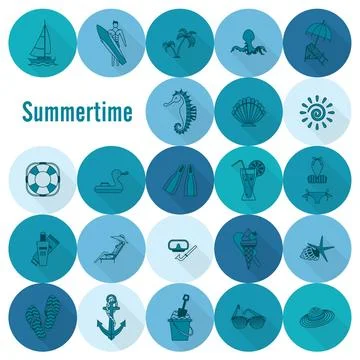 Summer and Beach Simple Flat Icons Summer and Beach Simple Flat Icons, Tra... Stock Photos