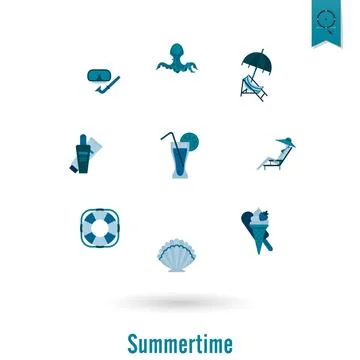 Summer and Beach Simple Flat Icons Summer and Beach Simple Flat Icons, Tra... Stock Photos