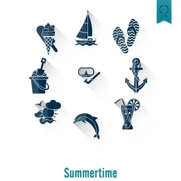 Summer and Beach Simple Flat Icons Summer and Beach Simple Flat Icons, Tra... Stock Photos