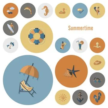 Summer and Beach Simple Flat Icons Summer and Beach Simple Flat Icons, Tra... Stock Photos