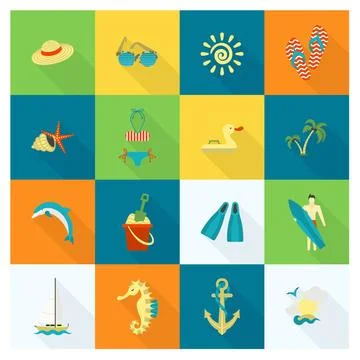 Summer and Beach Simple Flat Icons Summer and Beach Simple Flat Icons, Tra... Stock Photos