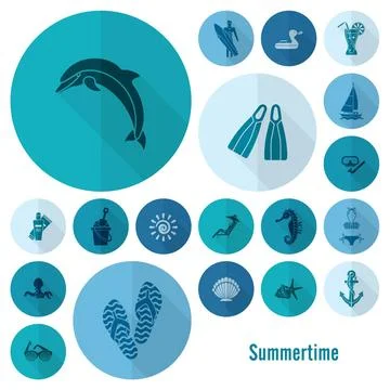 Summer and Beach Simple Flat Icons Summer and Beach Simple Flat Icons, Tra... Stock Photos