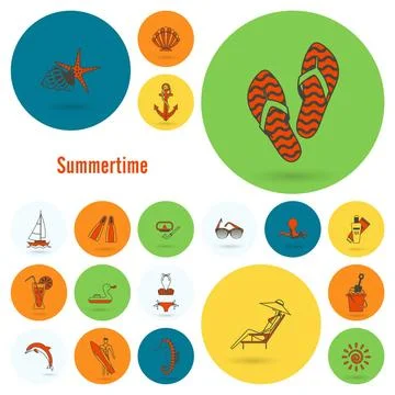Summer and Beach Simple Flat Icons Summer and Beach Simple Flat Icons, Tra... Stock Photos