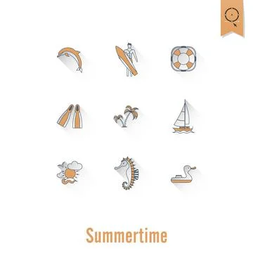 Summer and Beach Simple Flat Icons Summer and Beach Simple Flat Icons, Tra... Stock Photos