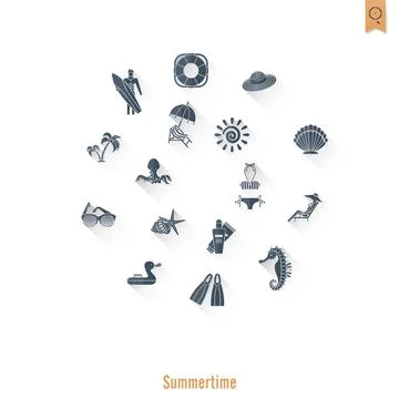 Summer and Beach Simple Flat Icons Summer and Beach Simple Flat Icons, Tra... Stock Photos