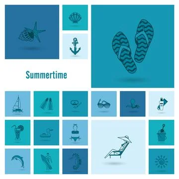 Summer and Beach Simple Flat Icons Summer and Beach Simple Flat Icons, Tra... Stock Photos