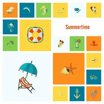 Summer and Beach Simple Flat Icons Summer and Beach Simple Flat Icons, Tra... Stock Photos