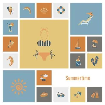 Summer and Beach Simple Flat Icons Summer and Beach Simple Flat Icons, Tra... Stock Photos