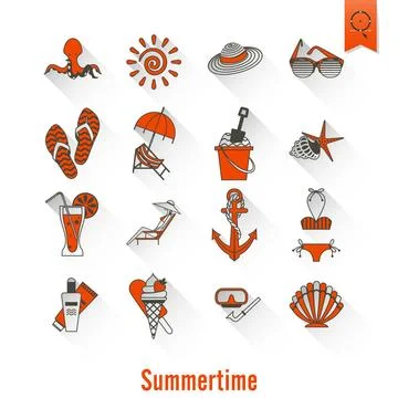 Summer and Beach Simple Flat Icons Summer and Beach Simple Flat Icons, Tra... Stock Photos