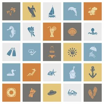 Summer and Beach Simple Flat Icons Summer and Beach Simple Flat Icons, Tra... Stock Photos