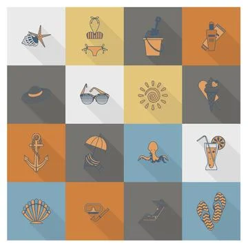 Summer and Beach Simple Flat Icons Summer and Beach Simple Flat Icons, Tra... Stock Photos