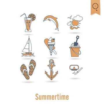 Summer and Beach Simple Flat Icons Summer and Beach Simple Flat Icons, Tra... Stock Photos