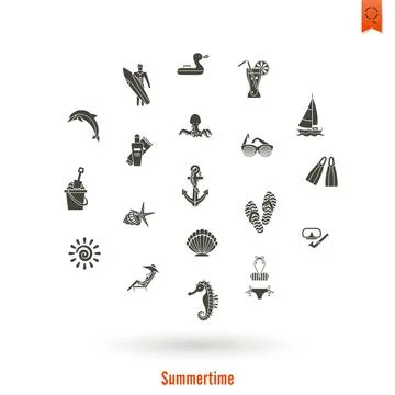 Summer and Beach Simple Flat Icons Summer and Beach Simple Flat Icons, Tra... Stock Photos