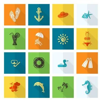 Summer and Beach Simple Flat Icons Summer and Beach Simple Flat Icons, Tra... Stock Photos
