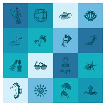 Summer and Beach Simple Flat Icons Summer and Beach Simple Flat Icons, Tra... Stock Photos