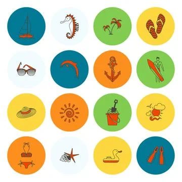 Summer and Beach Simple Flat Icons Summer and Beach Simple Flat Icons, Tra... Stock Photos
