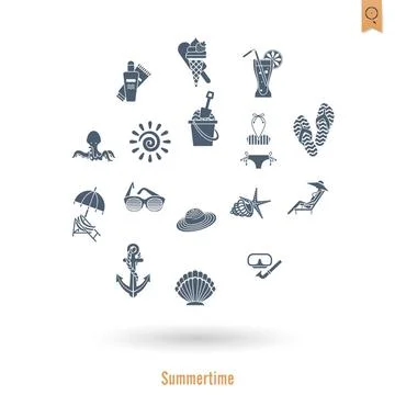 Summer and Beach Simple Flat Icons Summer and Beach Simple Flat Icons, Tra... Stock Photos